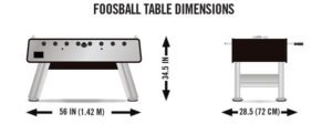 foosball table dimensions front